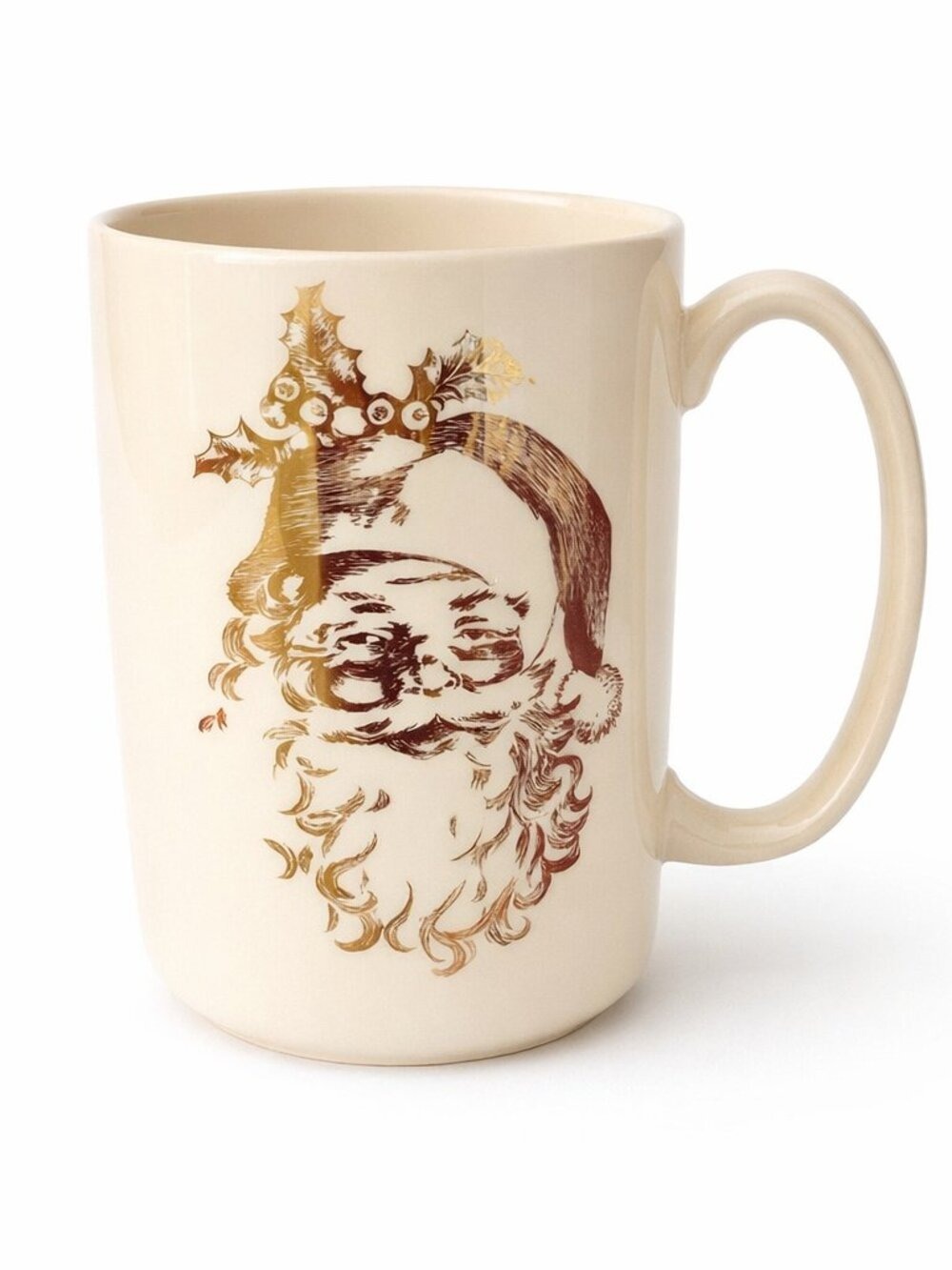 NIB Lenox Golden Holidays Santa Mug 12 oz–Cream with Gold Face|Naughty or Nice